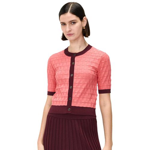 Veronika Maine Burgundy Textured Contrast Cardigan